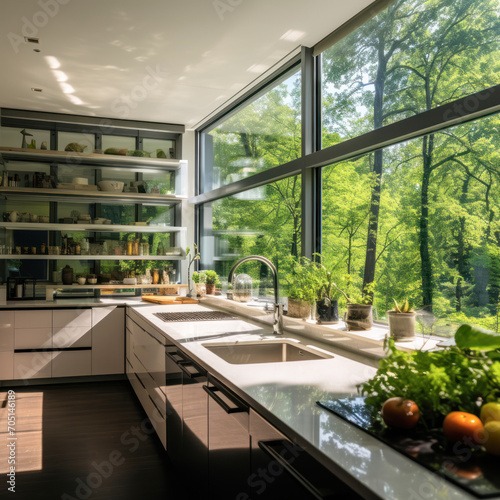 modern kitchen with natural view