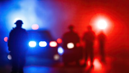 Blurred background of police flashing lights at the crime scene
