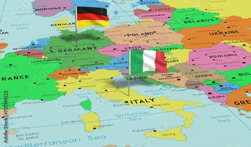 Wallpaper Mural Germany and Italy - pin flags on political map - 3D illustration Torontodigital.ca