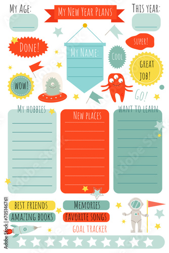 vector color set with templates for kids planning for activities in new year
