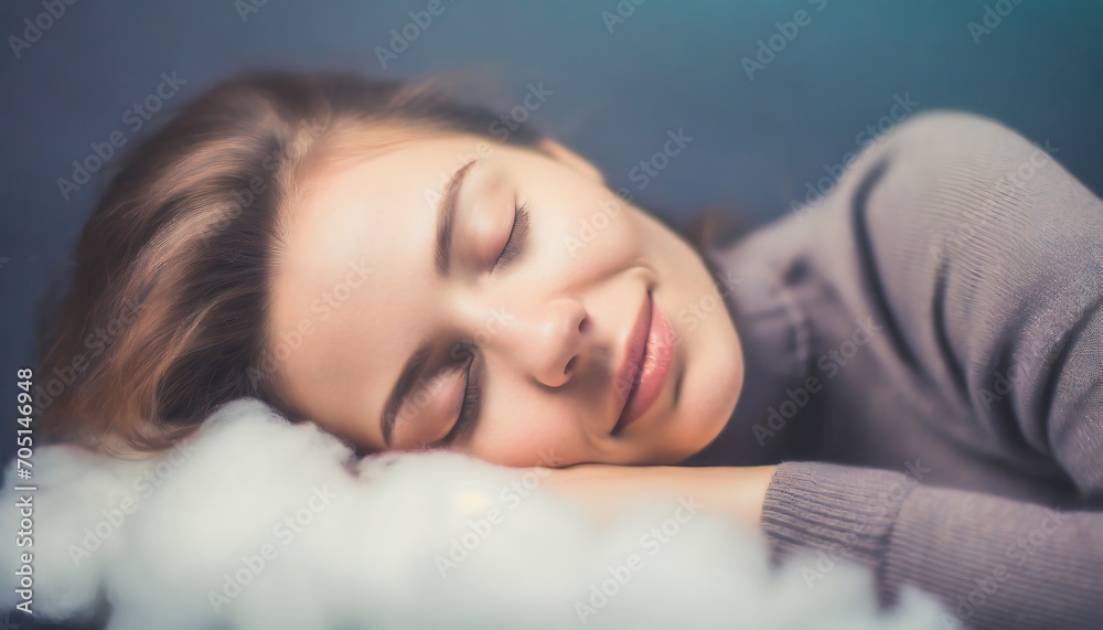 Cute young beautiful white woman sleeping on a cloud Cute young beautiful white woman sleeping on a cloud
