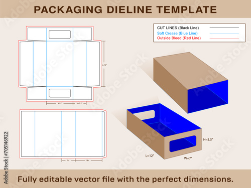 Sleeve Shoe Box or pull out tray Box Dieline Template and 3d box