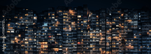Apartment block windows at night tall generative ai photo