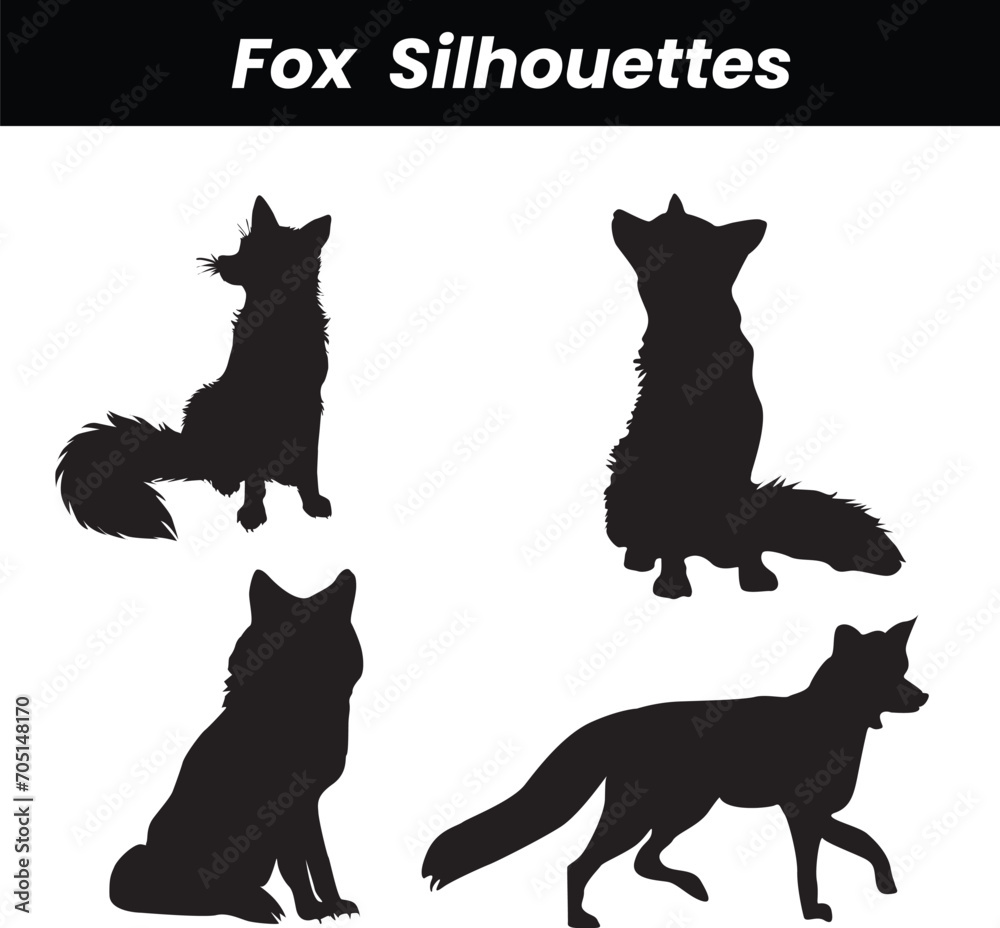 Naklejka premium fox silhouette, on white background, isolated, vector