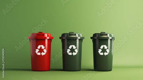 colorful recycling bins with symbols on green background