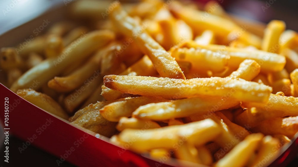 Golden potato slices in a crimson container. Golden potato slices in a crimson container.