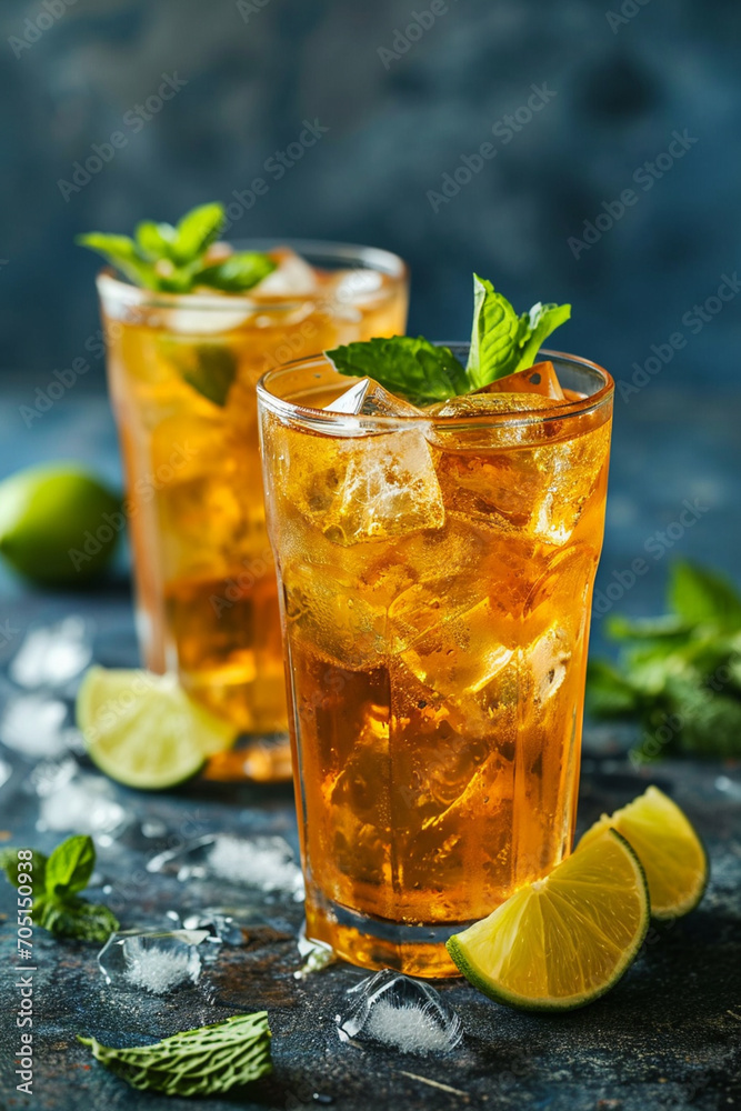 peach refreshing cocktail with ice, lemon mint peach refreshing cocktail with ice, lemon mint