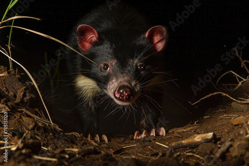 A Tasmanian Devil engaged in a nocturnal hunt