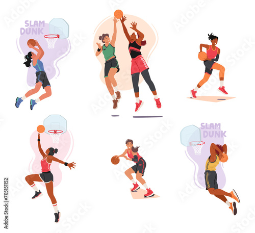 Basketball Athletes Female Character Dribble With Finesse, Executing Precision Passes And Slam Dunks On The Court