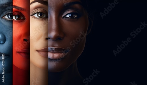 A collage of human faces representing people of various ages and races, symbolizing the idea of social equality, human rights, and acceptance. photo