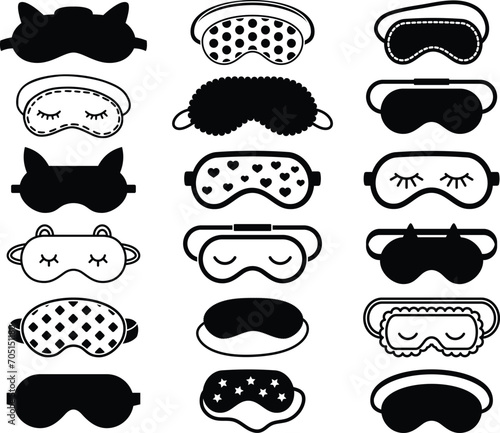 Black eye sleep mask set isolated on white background.