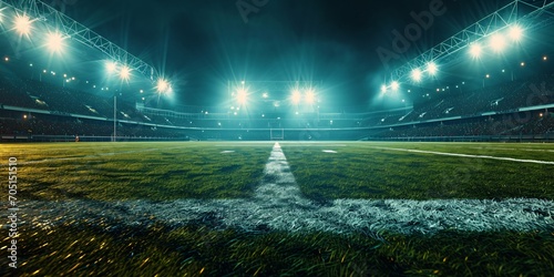 Illuminated night lights and stadium soccer arena with luminous lights sporting backdrop.