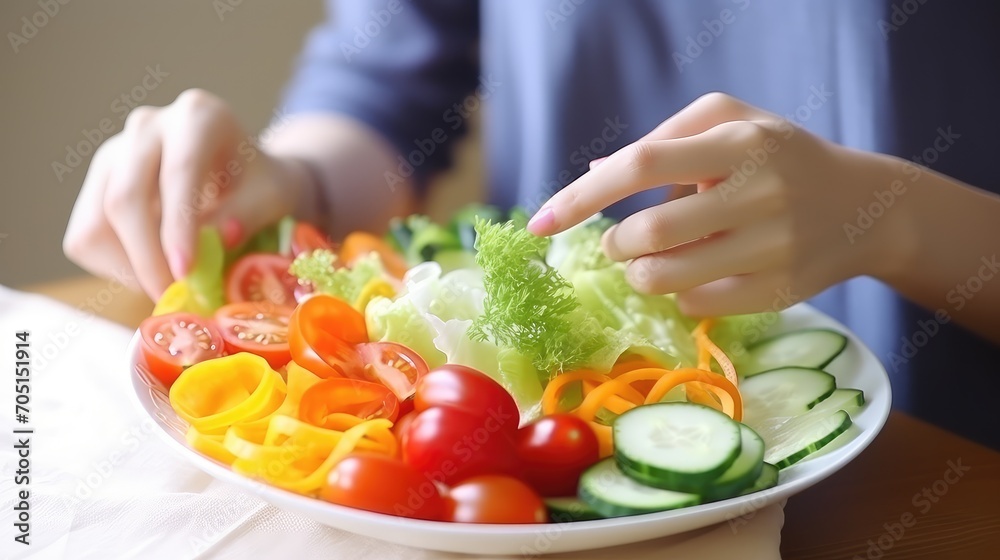 Delicate fingers showcase a vibrant plate of fresh herb salad, a feast for the eyes and the body Delicate fingers showcase a vibrant plate of fresh herb salad, a feast for the eyes and the body