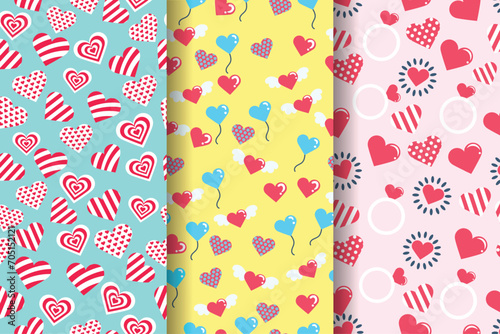 set of love seamless patterns for backgrounds, fabrics, wrapping, wallpaper, backdrops, etc