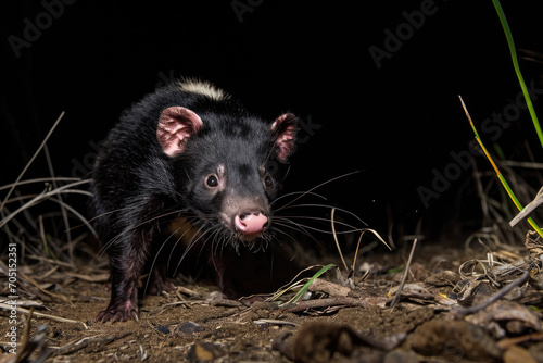 A Tasmanian Devil engaged in a nocturnal hunt
