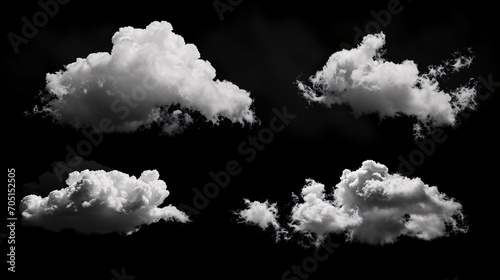 Collection of ivory mist or haze for artistic use isolated on dark backdrop.