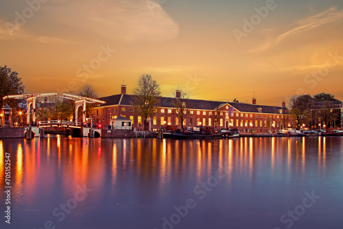City scenic from Amsterdam in the Netherlands at twilight