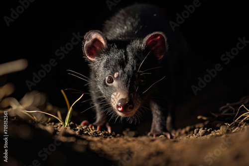 A Tasmanian Devil engaged in a nocturnal hunt