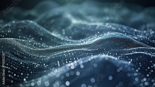 digital datastream particles with flowing energy and bokeh background photo