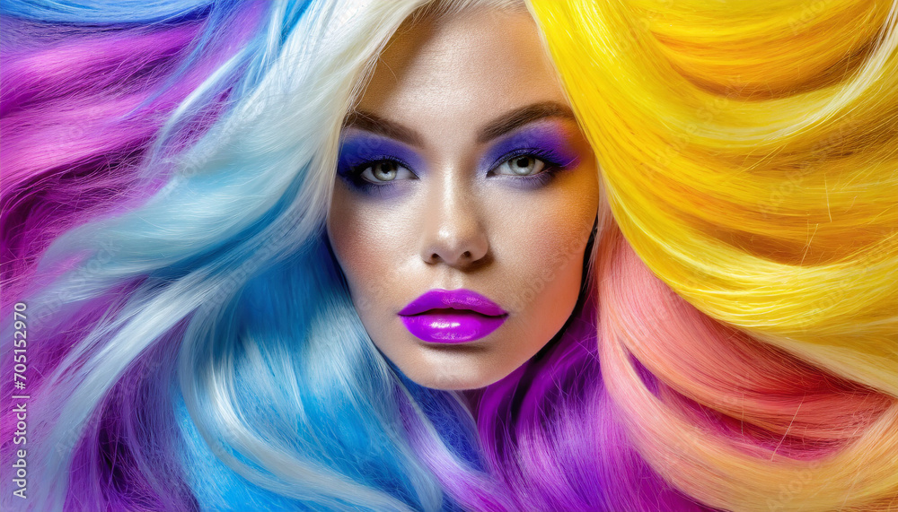 Amazing hairstyle and makup all full of colors. AI Generative. Amazing hairstyle and makup all full of colors. AI Generative.