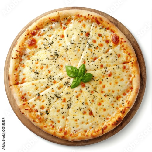 Rustic Four-Cheese Pizza: A Tempting Italian Delicacy on White Background