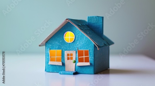 Crafted Blue Paper House: A Still Life of a Single Building © AIGen