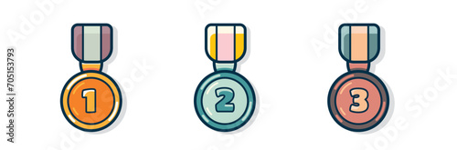 Set of vector flat sports medals. Gold, silver and bronze winner medal isolated on white background. Suitable for sporting events and sports store advertising.