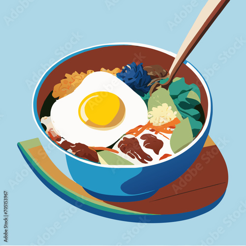 Bibimbap Rice, vegetables, minced marinated beef, spicy sauce and egg yolk