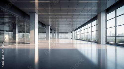 empty open space office.Office background - blurred and defocused - ideal for business presentation background. Abstract light bokeh at office interior background for design.