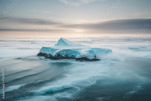 wave breaking on the rocks and iceberg