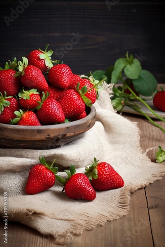 some delicious fresh strawberries on a wooden table