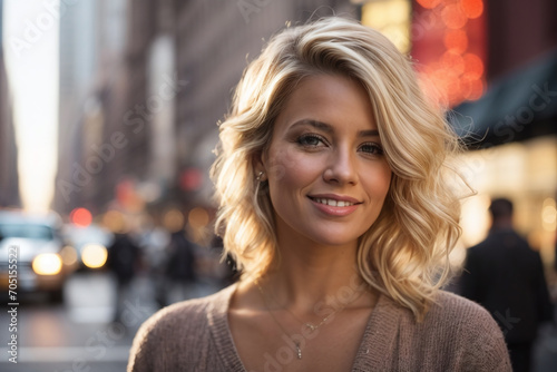 Portrait of a adult blonde woman in New York city street © Magic Art