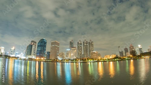 Bangkok city skyline day to night timelapse at Benjakitti Garden, Thailand 4K time lapse photo