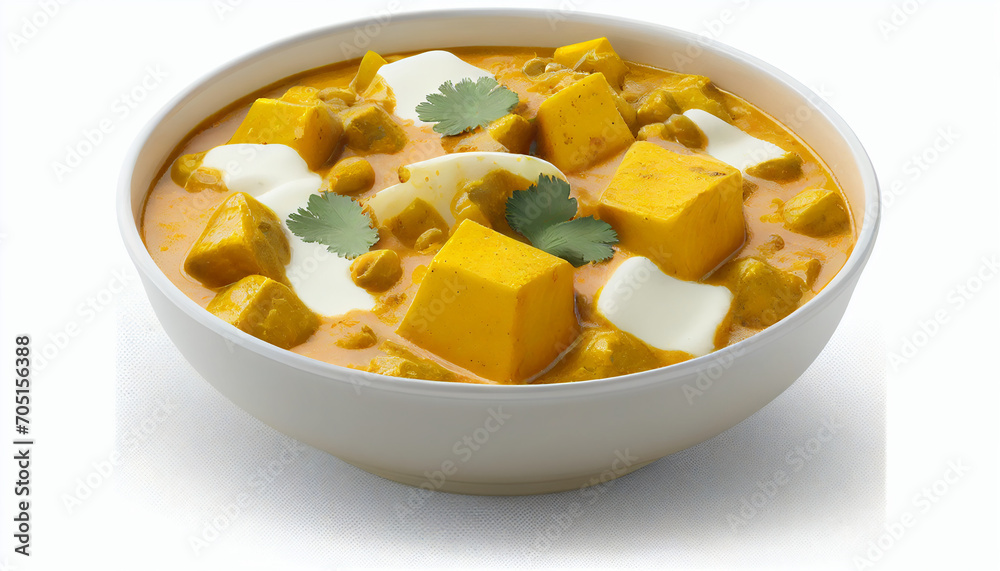 Isolated paneer curry on a white background Isolated paneer curry on a white background