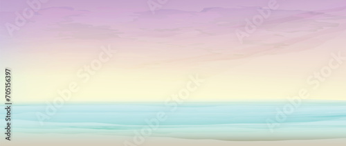 Sunrise,sea, waves.Vector background in soft pastel colours. Watercolor textured vector banner. 