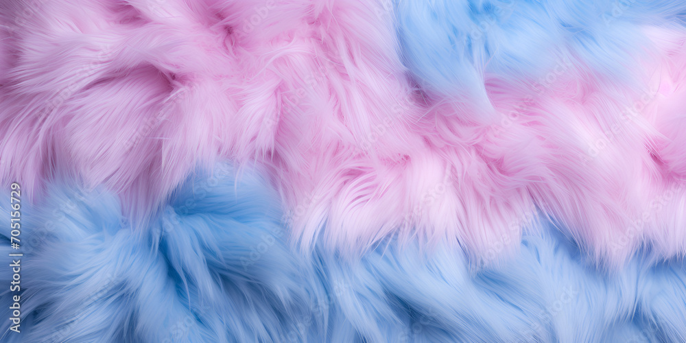 Colorful furry plushie texture Abstract background of fluffy fur surface in pastel purple surface. Copy space, magic fairy colors. Hair childish background.AI Generative

 - obrazy, fototapety, plakaty 