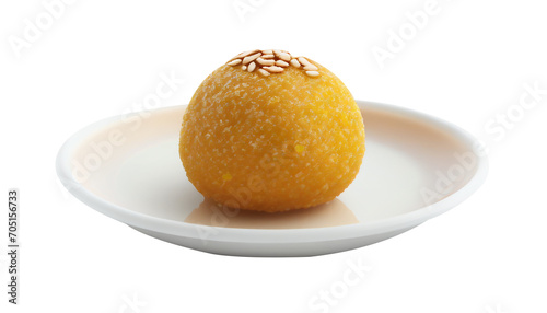 Motichoor laddu dish set off against a white background