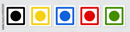 Veg Non-veg food indication dots set with pure chemical, egg food, medical, veg and non-veg indication in different colors. Veg Non-Veg rounded icons. Colorful veg and non-veg symbol. Vector Icon