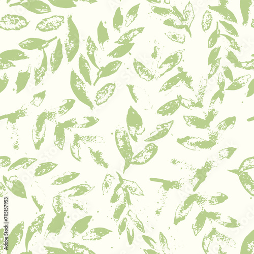 Printed Green Leaves Decorative seamless pattern. Repeating background. Tileable wallpaper print.