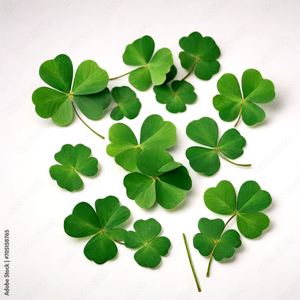 Decorative clover leaves on white background
