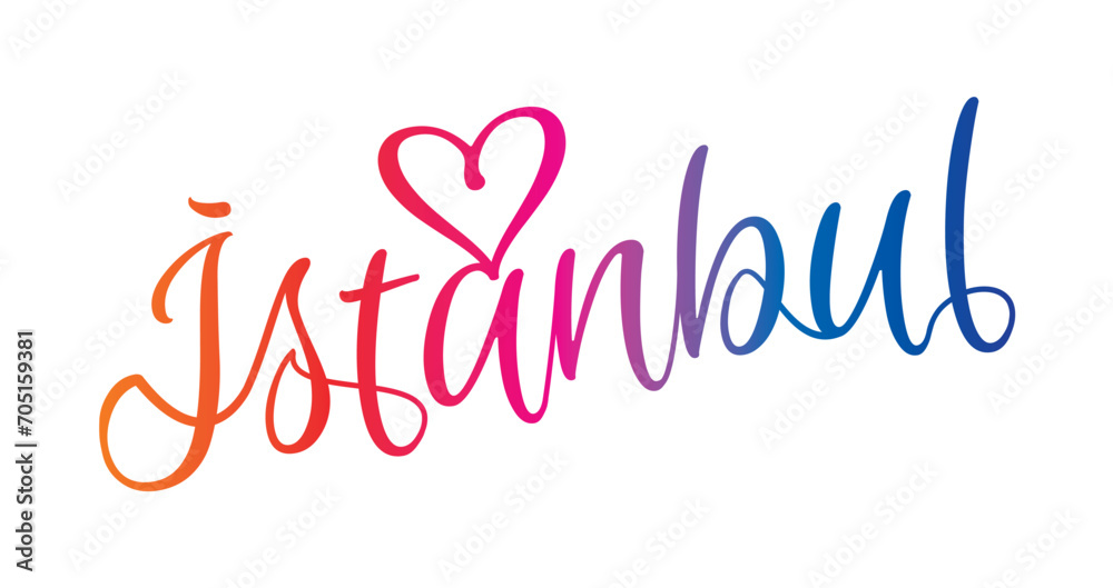 gradient istanbul word and heart. istanbul word and heart symbol concept