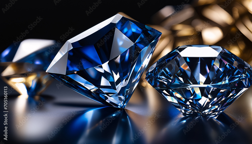 Blue diamond and white diamonds jewellery design , luxury diamonds background, sapphire gemstone, macro diamonds, Modern Jewelry