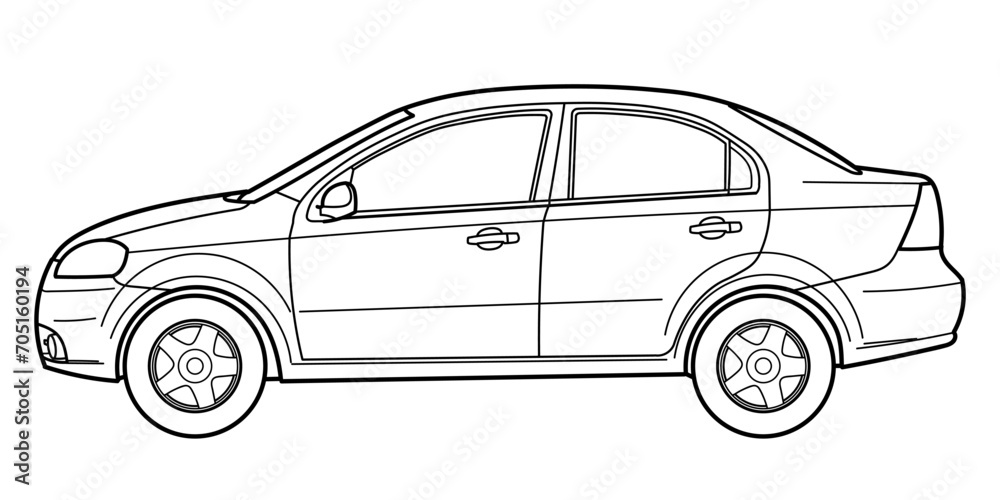 Classic business class sedan car. 4 door car on white background. Side view shot. Outline doodle vector illustration
Classic business class sedan car. 4 door car on white background. Side view shot. Outline doodle vector illustration