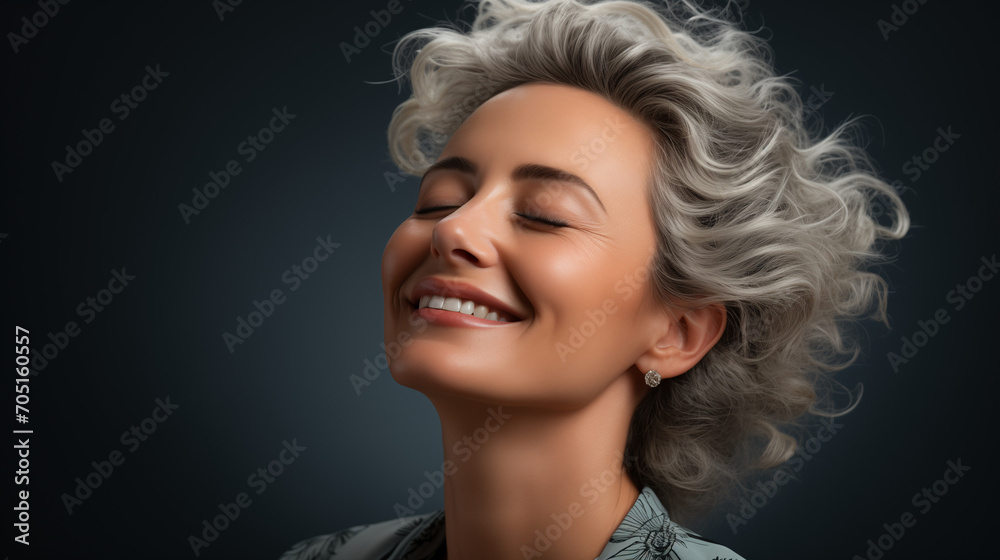 With closed eyes, the stunning elderly woman touched her flawless complexion. Lovely image of a woman in her mid-60s promoting anti-aging products for the face, tightening skin, and salon care With closed eyes, the stunning elderly woman touched her flawless complexion. Lovely image of a woman in her mid-60s promoting anti-aging products for the face, tightening skin, and salon care