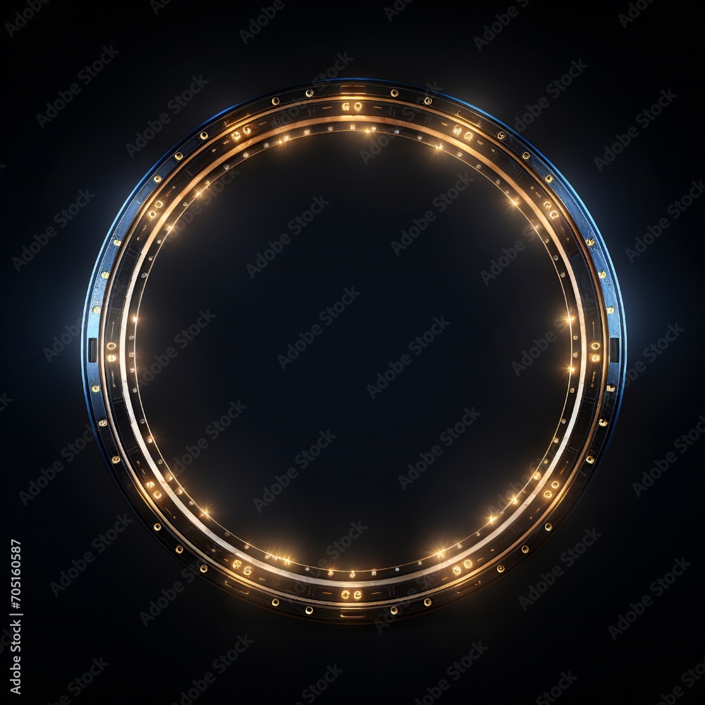 Glowing metal circle frame with lightning bolts coming out on black background Generative AI Glowing metal circle frame with lightning bolts coming out on black background Generative AI