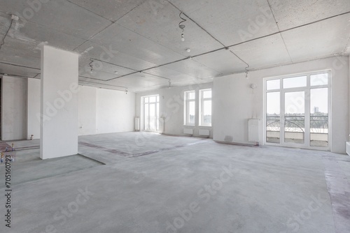 interior of the apartment without decoration in gray colors. rough finish