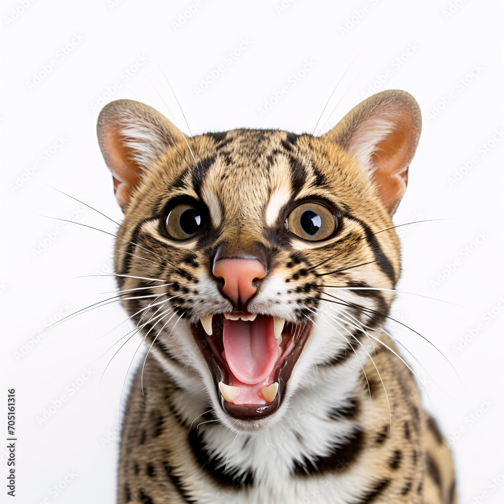 Ocelot  Portraite of Happy surprised funny Animal head peeking Pixar Style 3D render Illustration