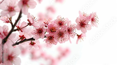 Cherry blossoms branch on white background. Minimalistic design. Copy space