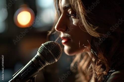 professional singer using a microphone to sing