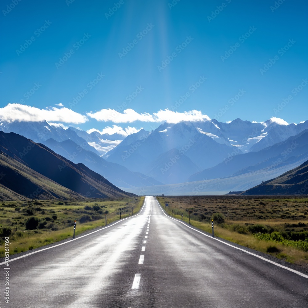Naklejka premium Road Trip Through the Southern Alps of New Zealand